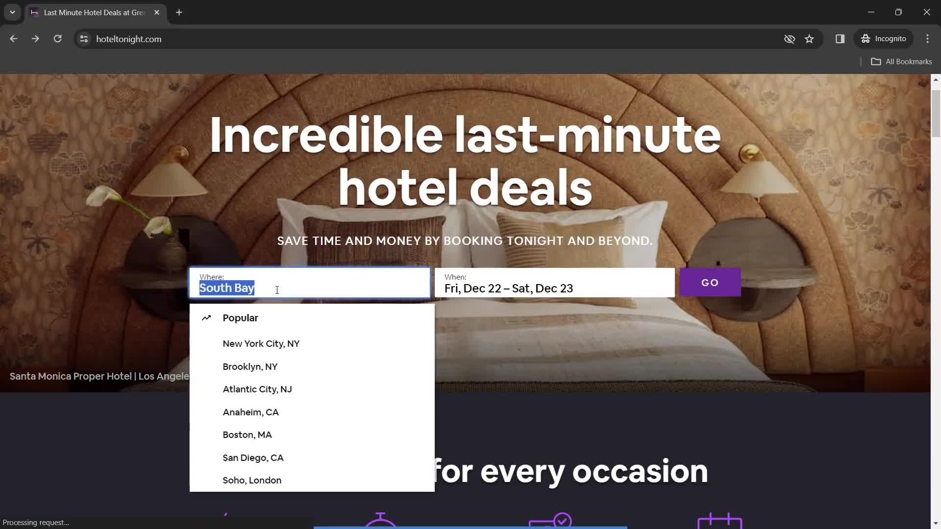 Finding hotels screenshot