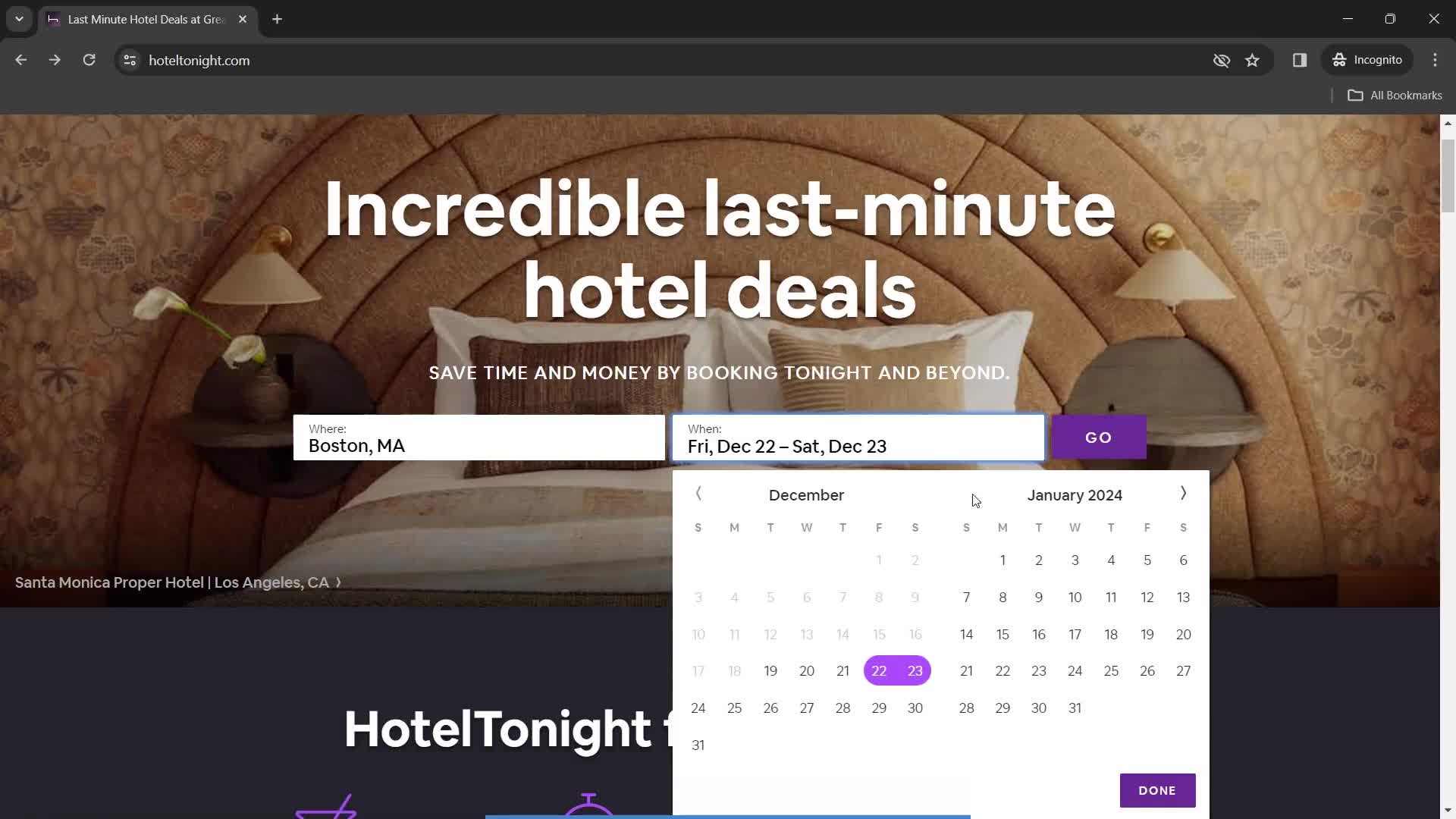 Finding hotels screenshot