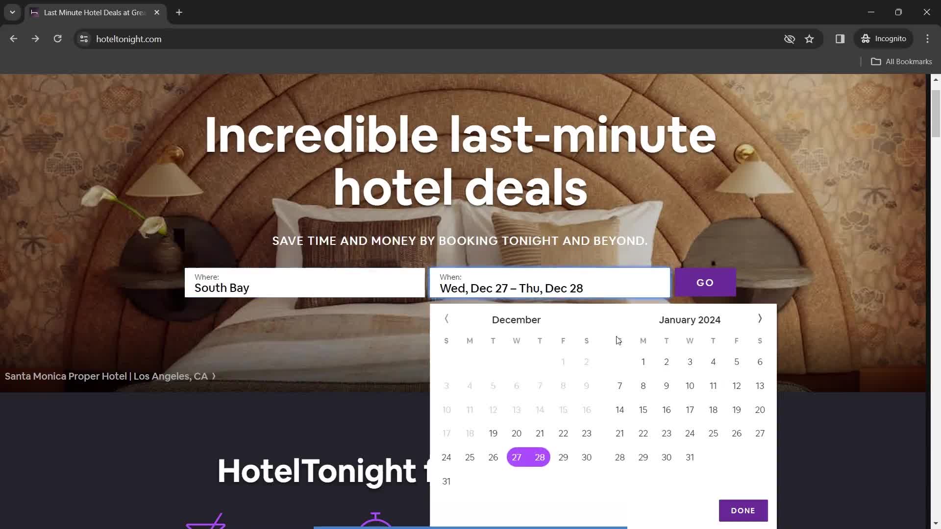 Finding hotels screenshot