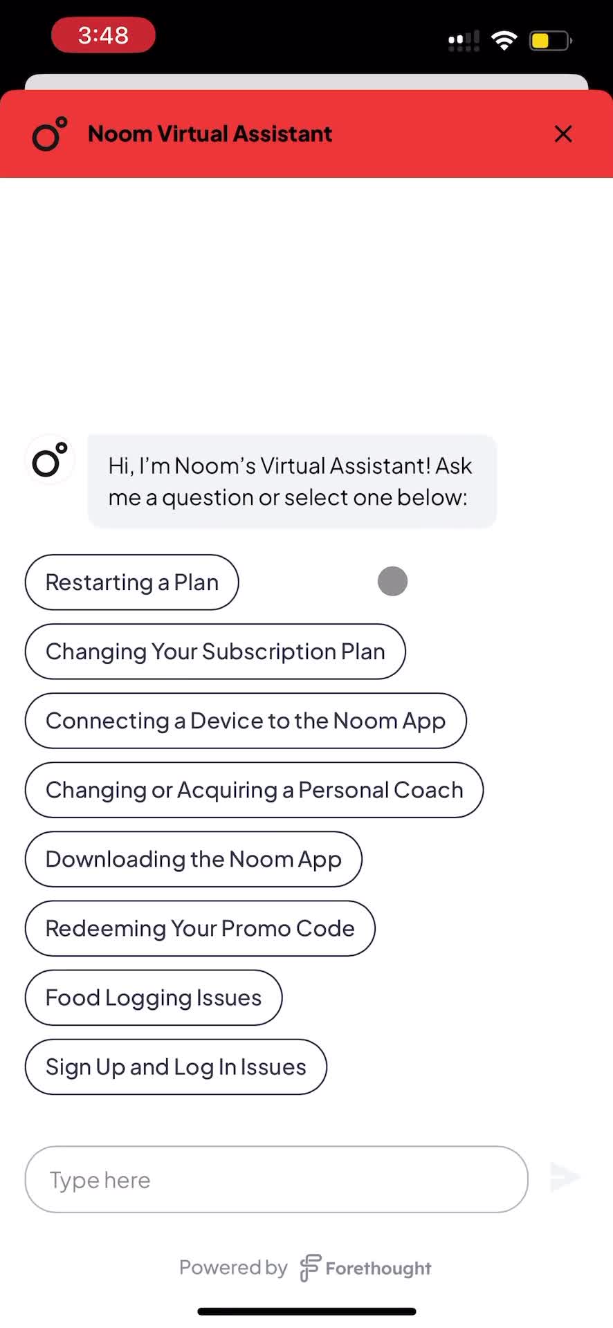 Noom assistant screenshot