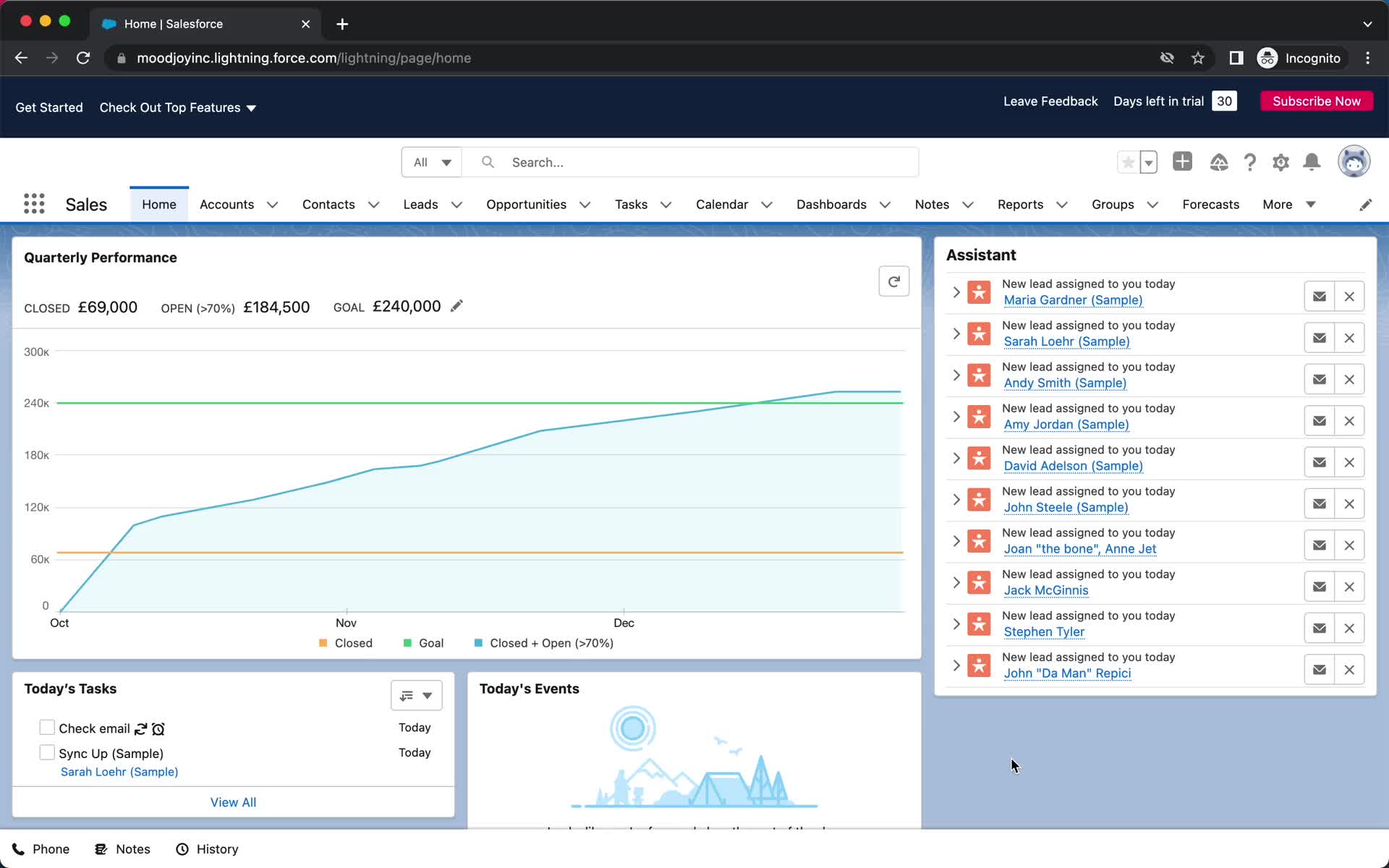 Screenshot of Home on General browsing on Salesforce user flow