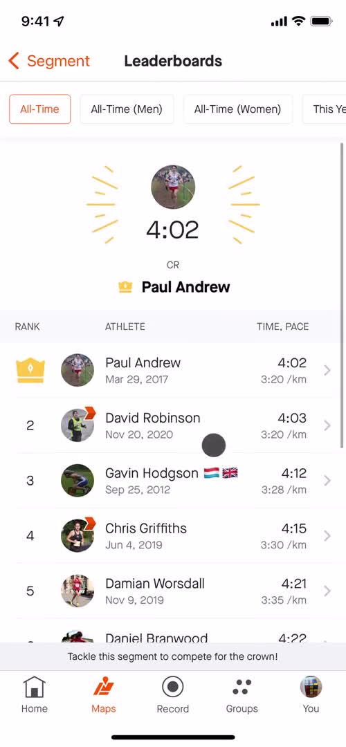 Strava leaderboard screenshot