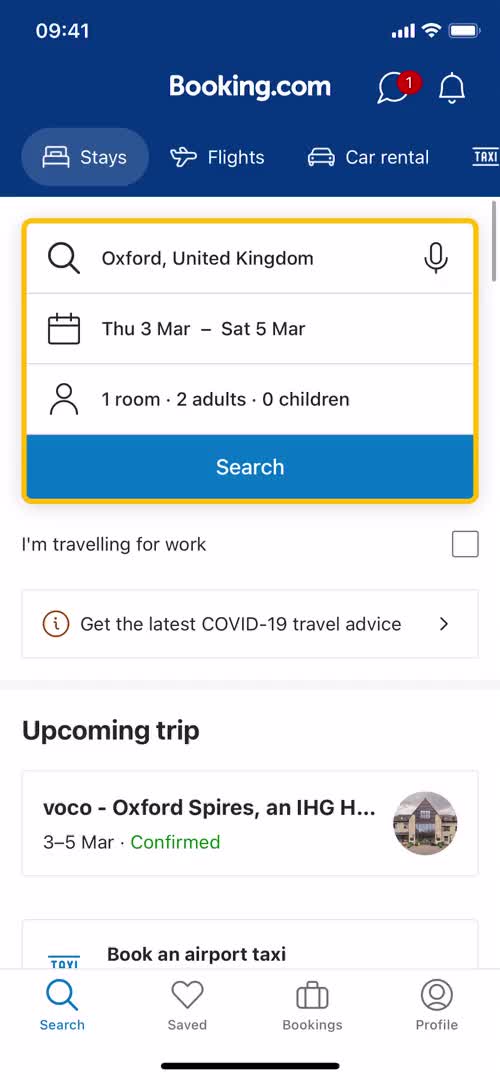 Screenshot of Search on General browsing on Booking.com user flow