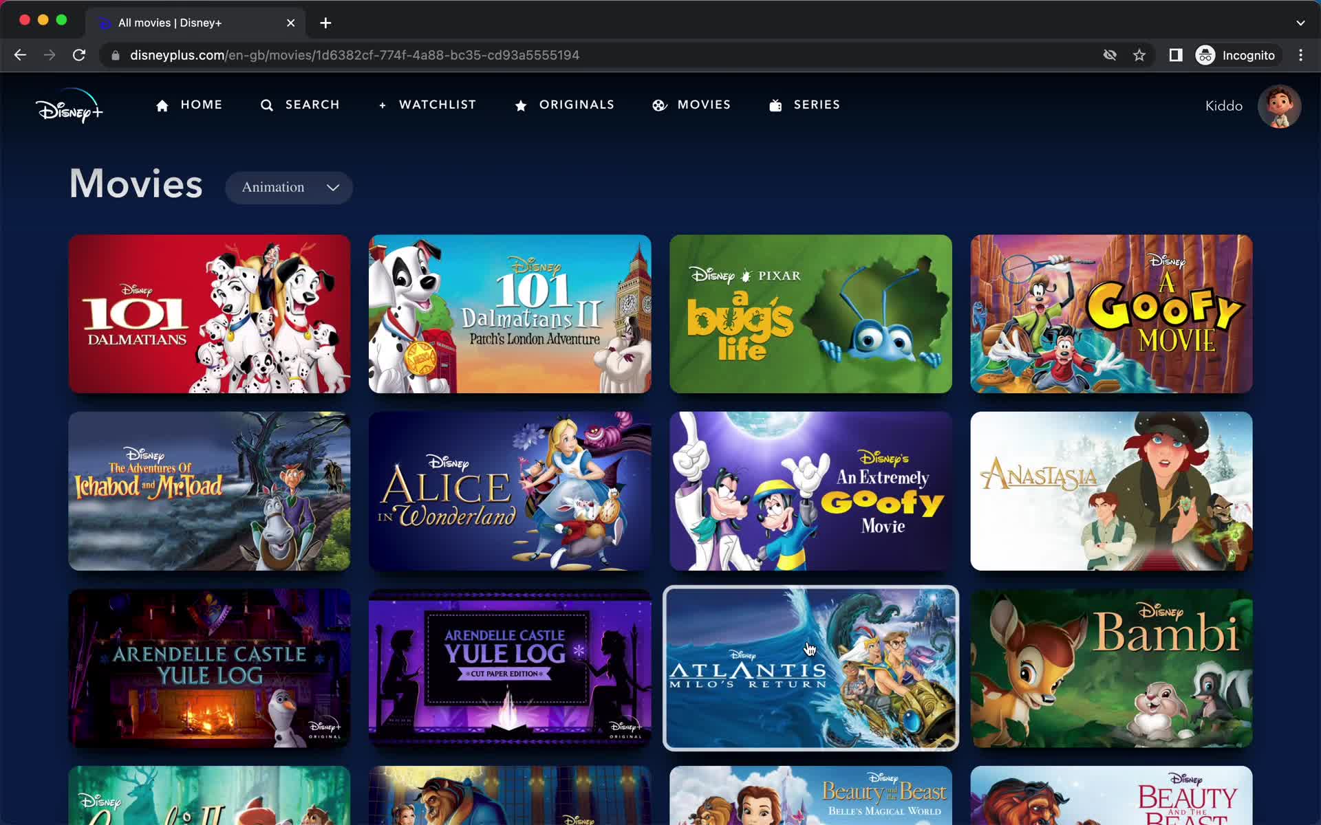 General browsing on Disney+ video thumbnail