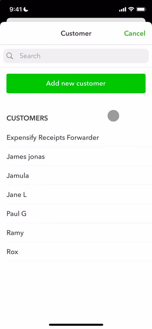 Screenshot of Select customer on General browsing on QuickBooks user flow