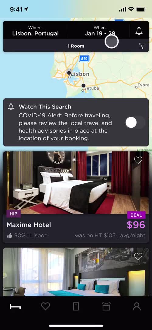 Screenshot of Search results on General browsing on HotelTonight user flow