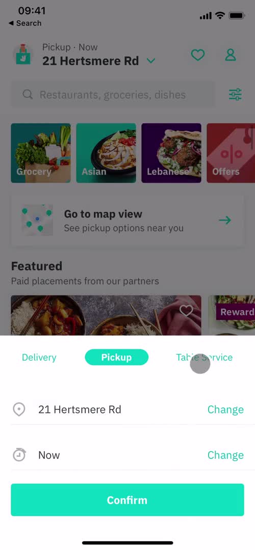 Screenshot of Pickup on General browsing on Deliveroo user flow