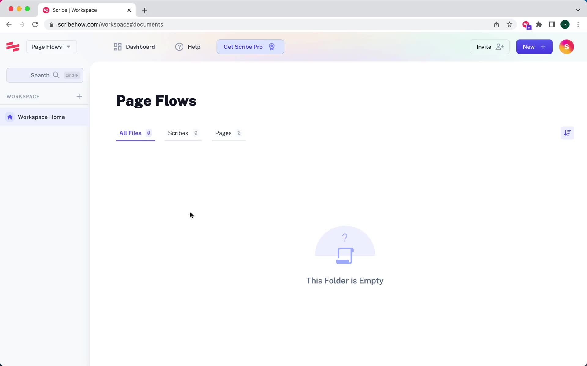 Screenshot of Workspace on General browsing on Scribe user flow