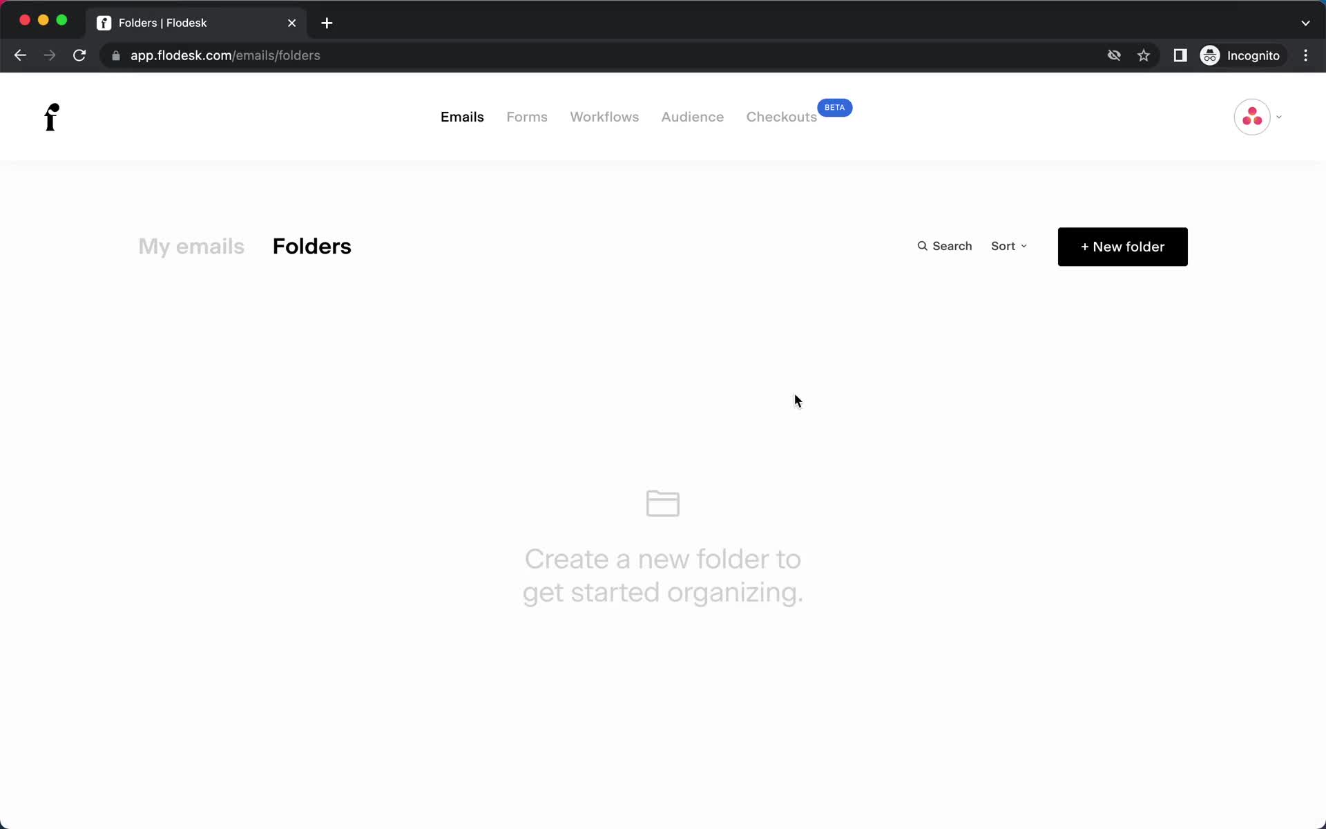 Screenshot of Folders on General browsing on Flodesk user flow