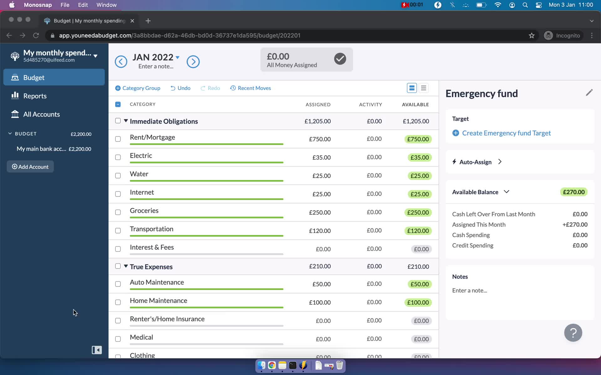 Screenshot of Budget on General browsing on YNAB user flow