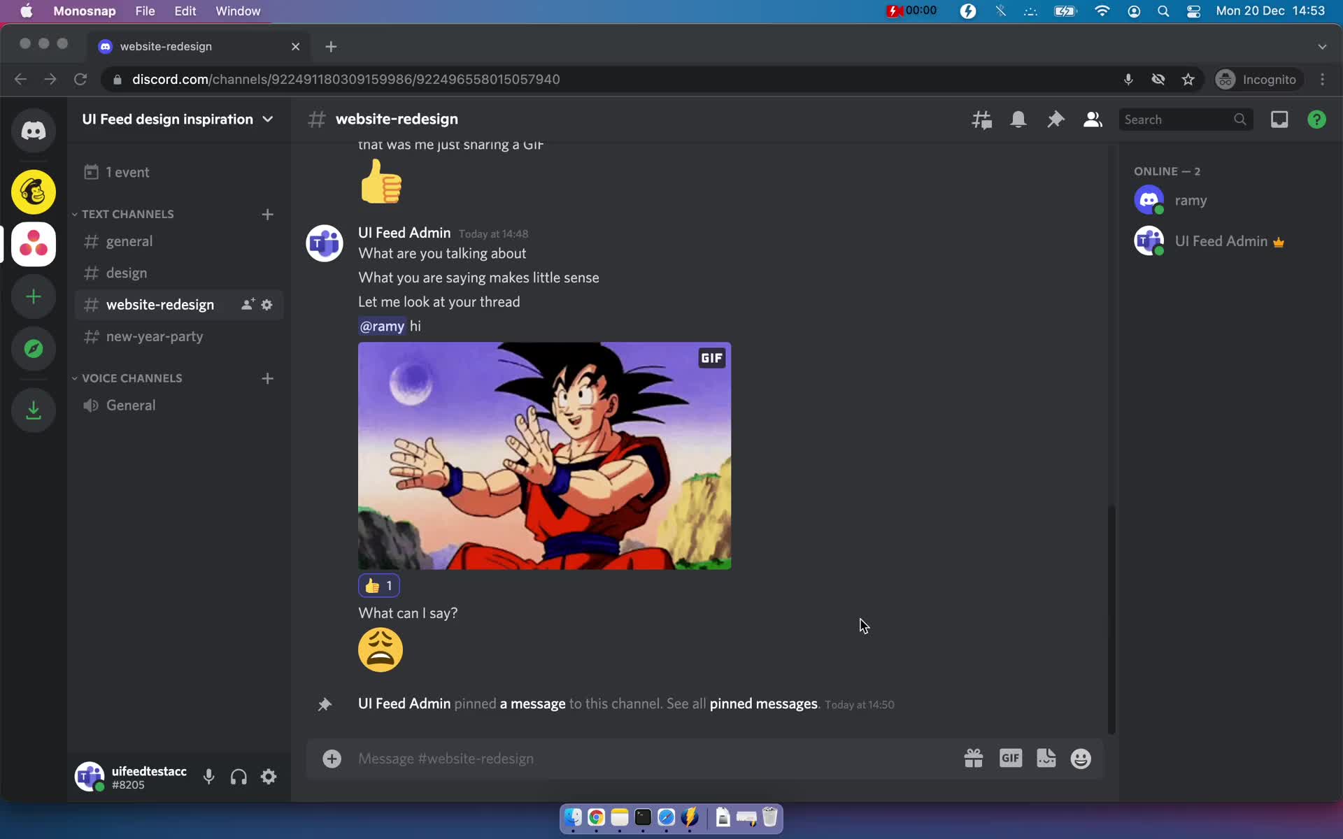 Screenshot of Channel on General browsing on Discord user flow