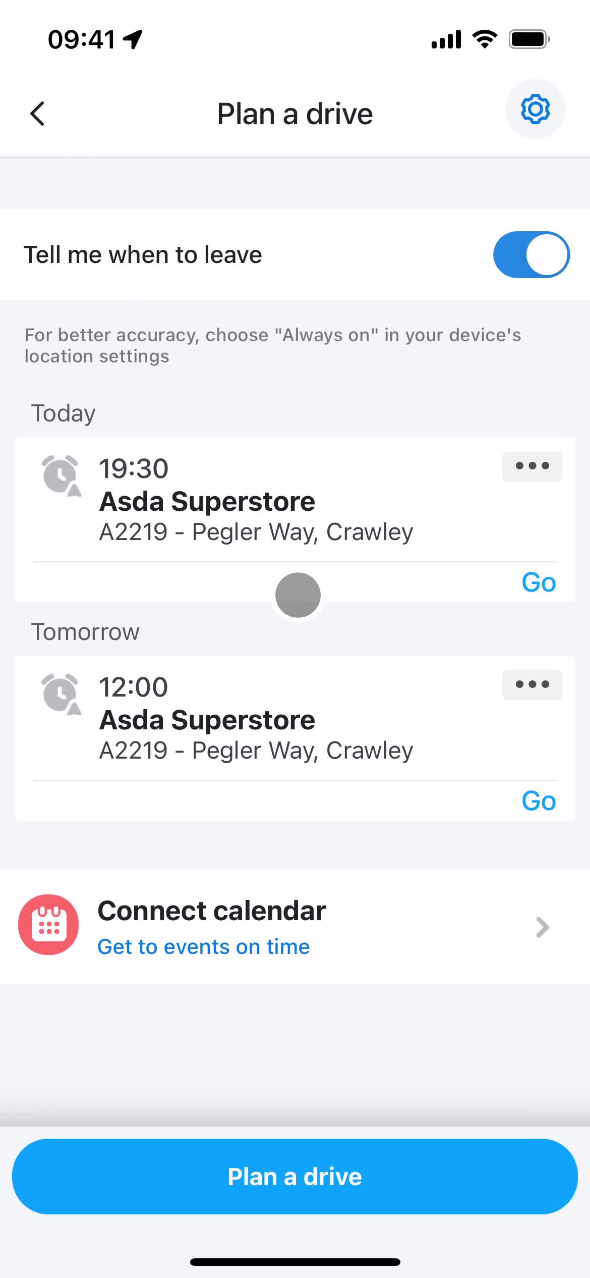 Waze planned drives screenshot