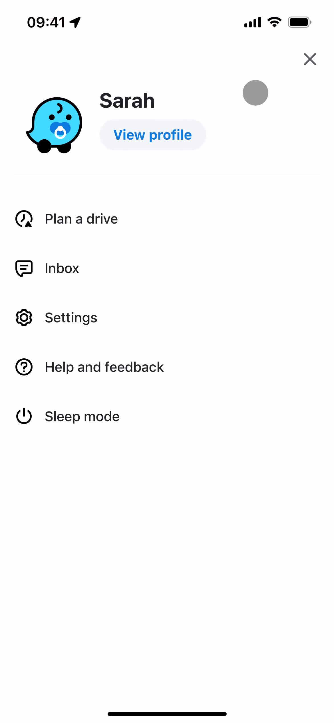 Screenshot of Navigation menu on General browsing on Waze user flow