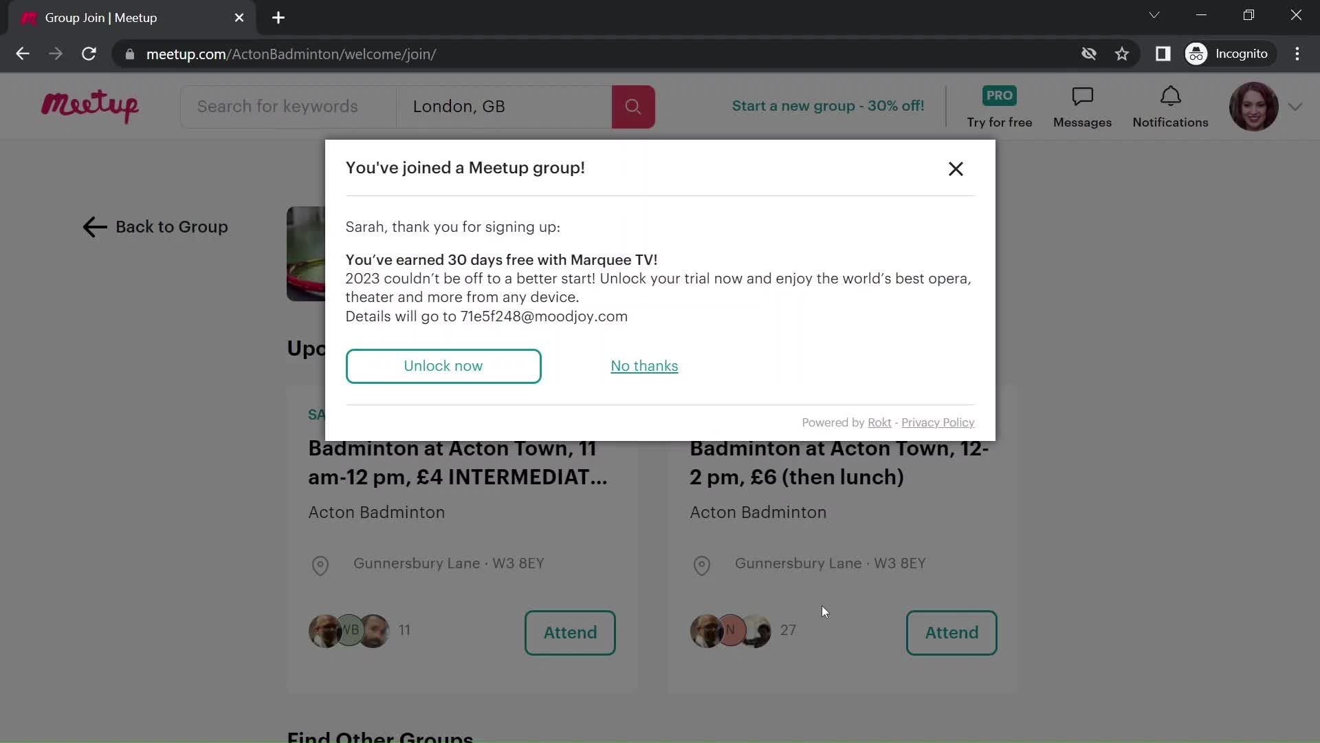 Meetup joined group screenshot
