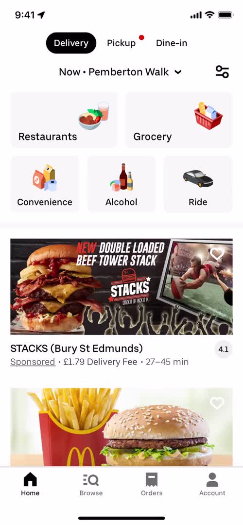 Screenshot of Home on Buying a gift card on Uber Eats user flow