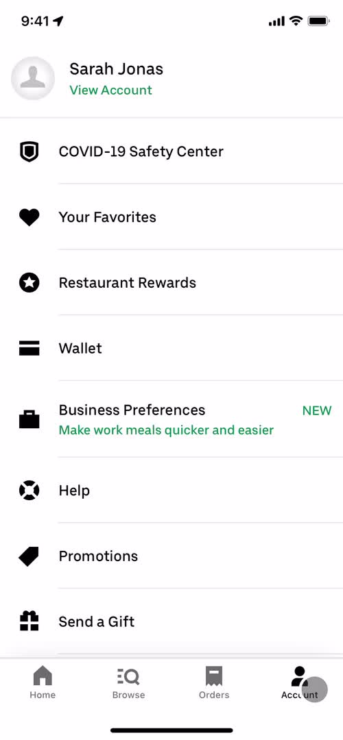 Screenshot of Account on Buying a gift card on Uber Eats user flow