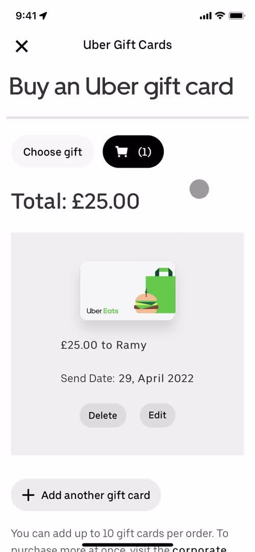 Buying a gift card screenshot