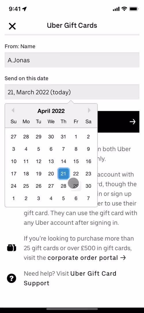 Buying a gift card screenshot