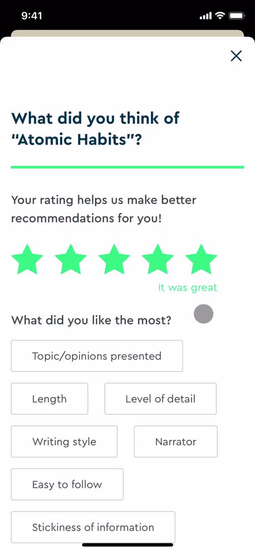 Giving feedback screenshot