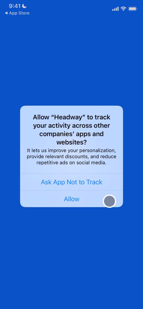 Screenshot of Enable tracking during Onboarding on Headway user flow
