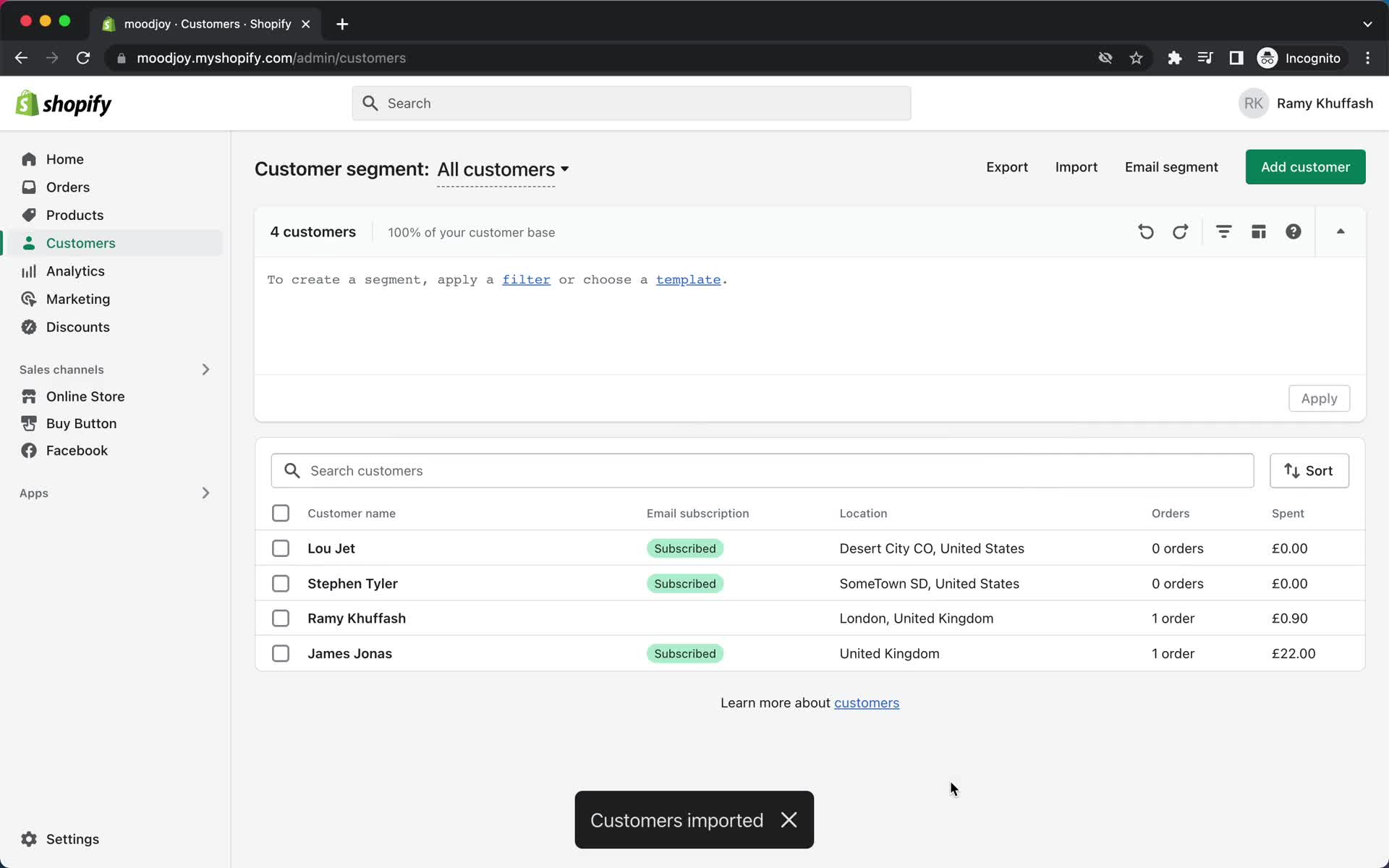 CSV import screenshot