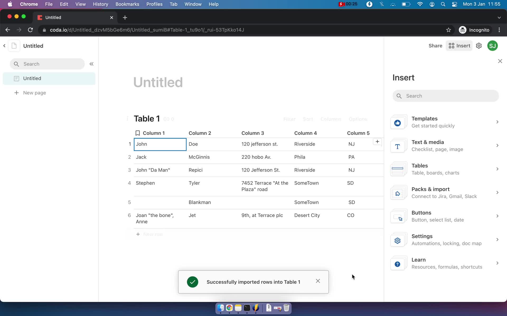 CSV import screenshot