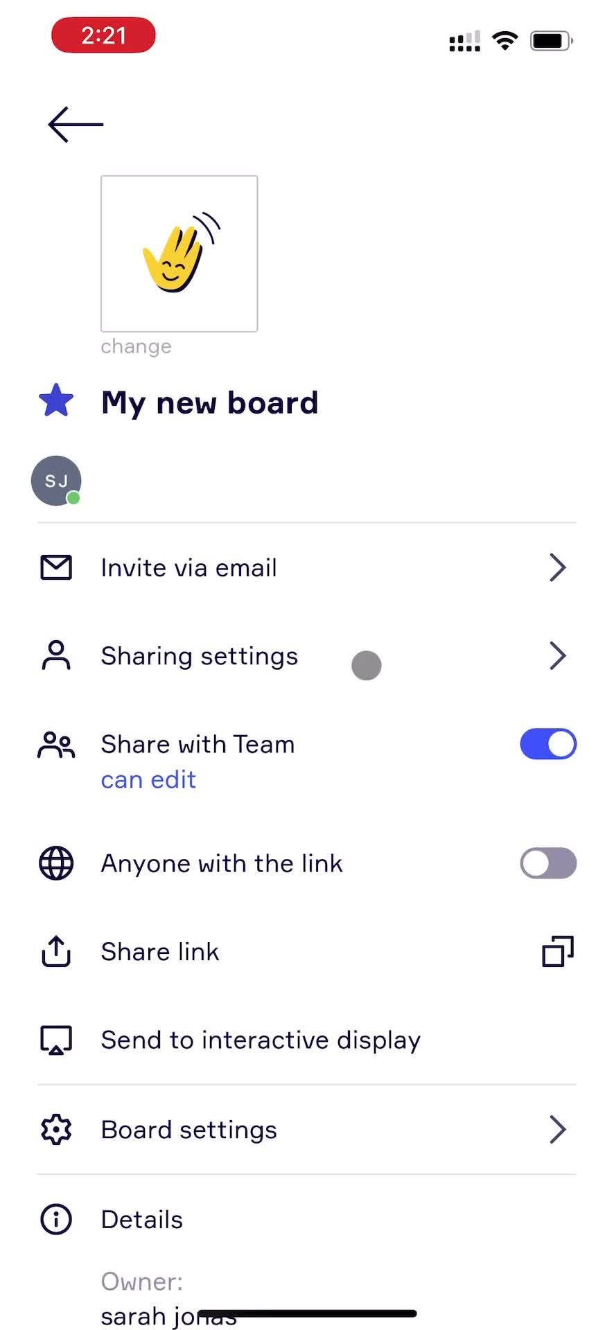 Screenshot of Board settings on Inviting people on Miro user flow