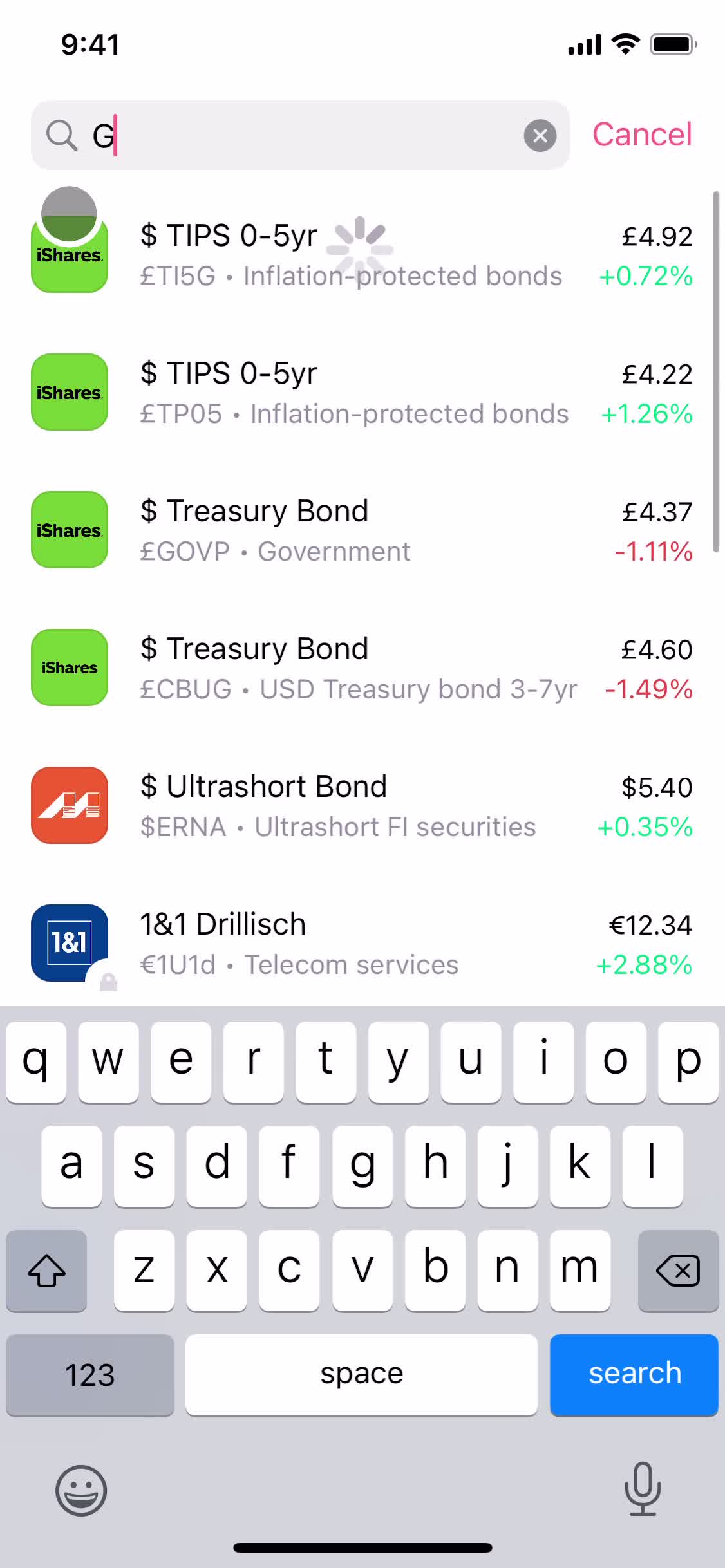 Investing screenshot