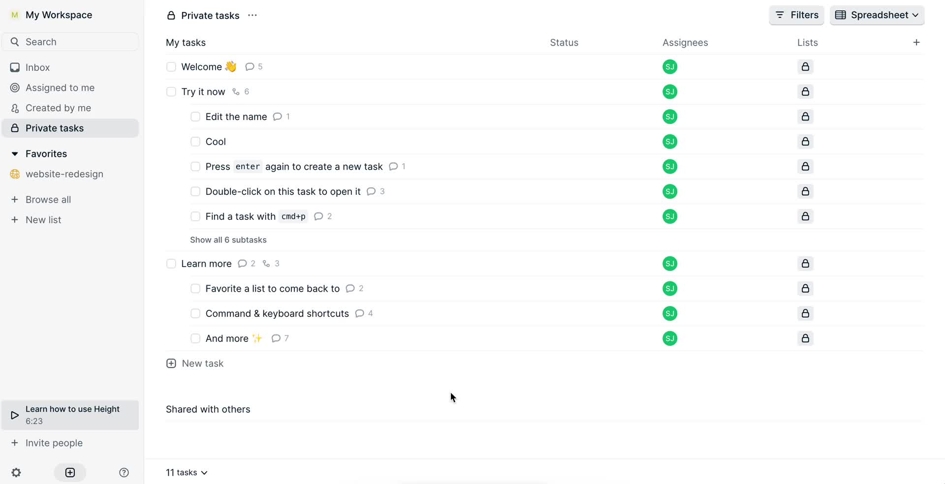 Screenshot of Tasks on Inviting people on Height user flow