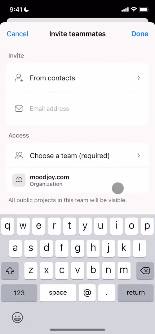Screenshot of Invite team on Inviting people on Asana user flow