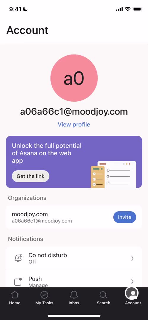 Screenshot of Account on Inviting people on Asana user flow