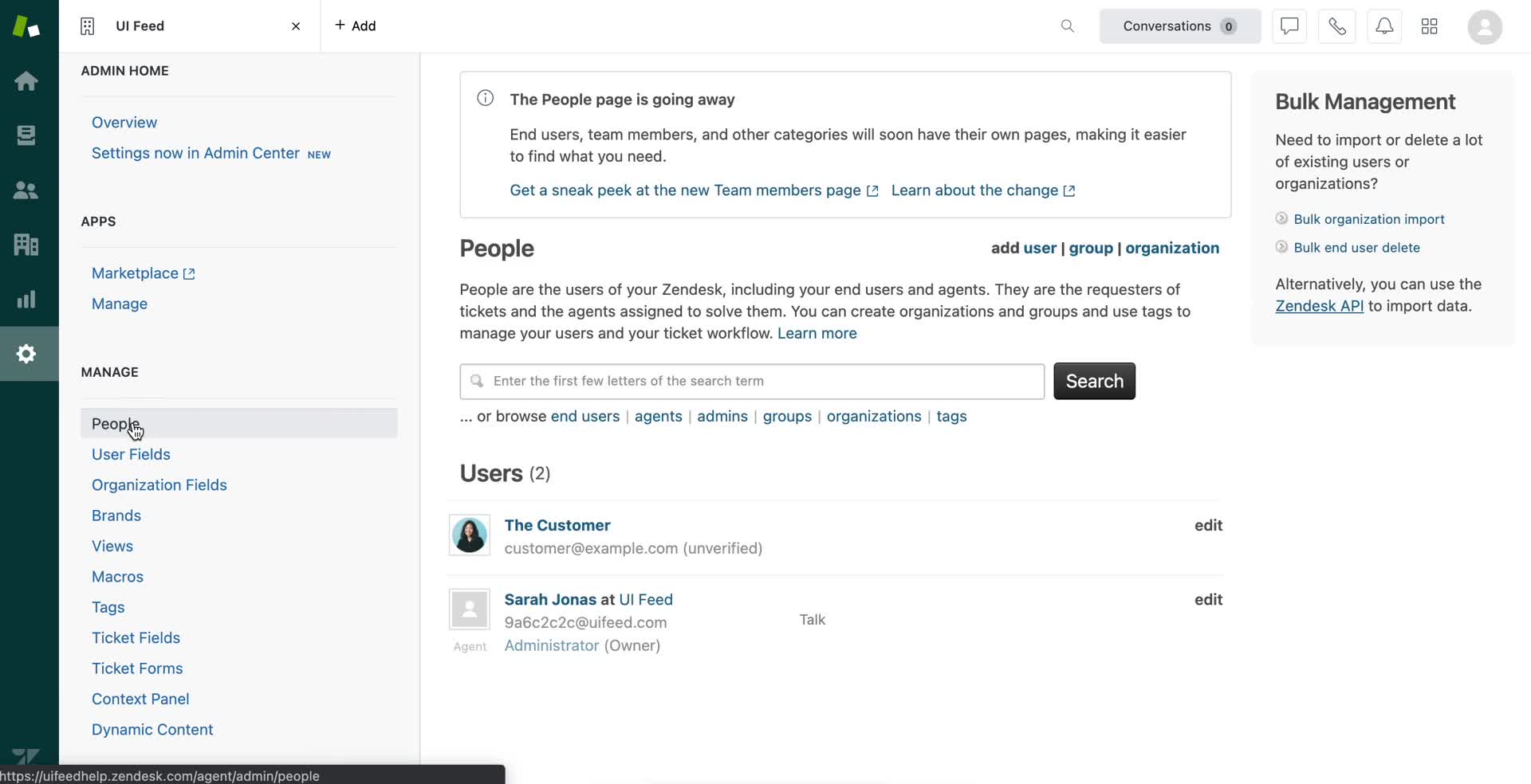 Screenshot of People on Inviting people on Zendesk user flow