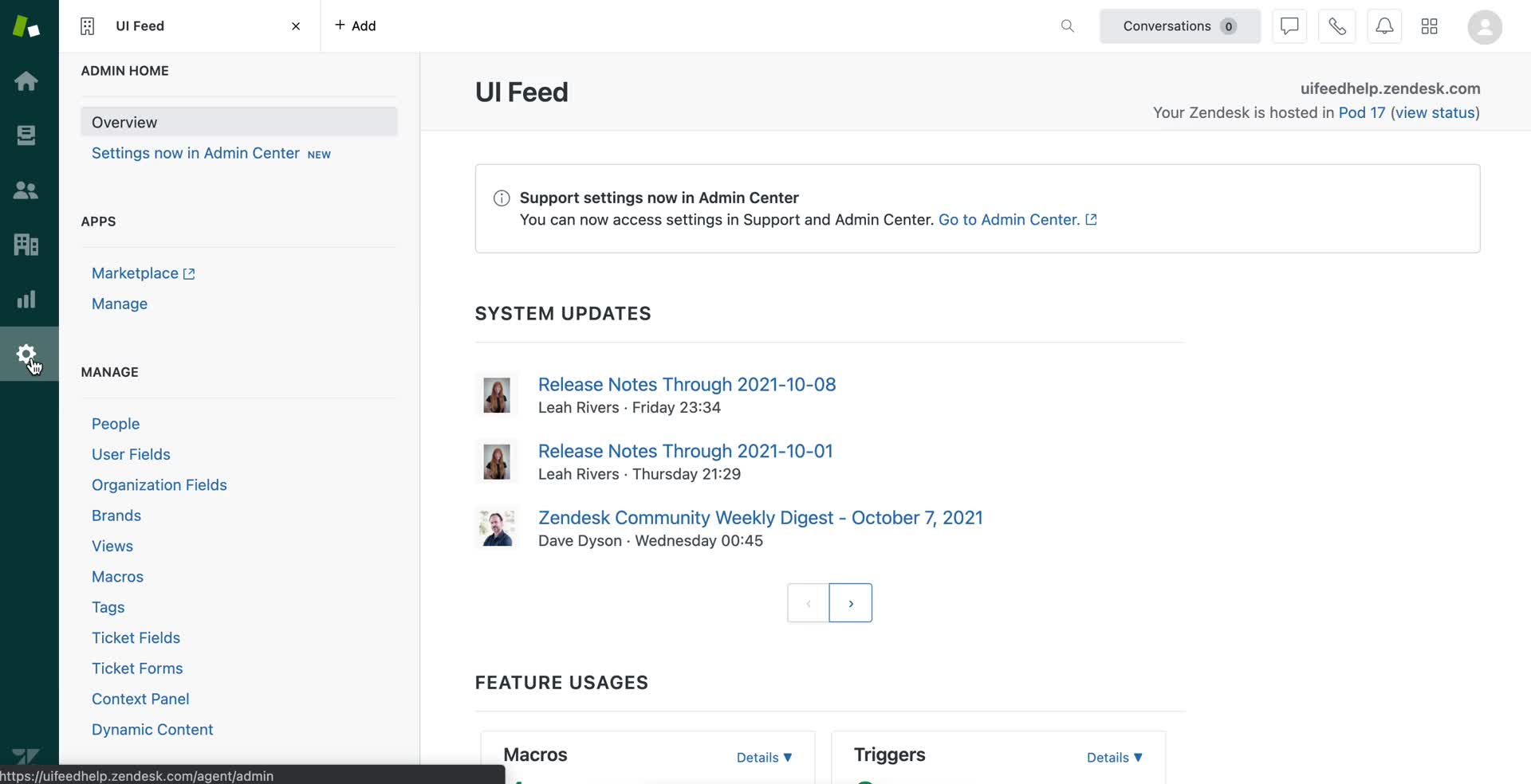 Screenshot of Settings on Inviting people on Zendesk user flow