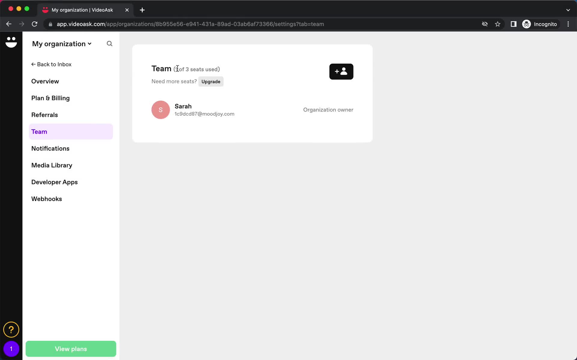 Screenshot of Team on Inviting people on VideoAsk user flow