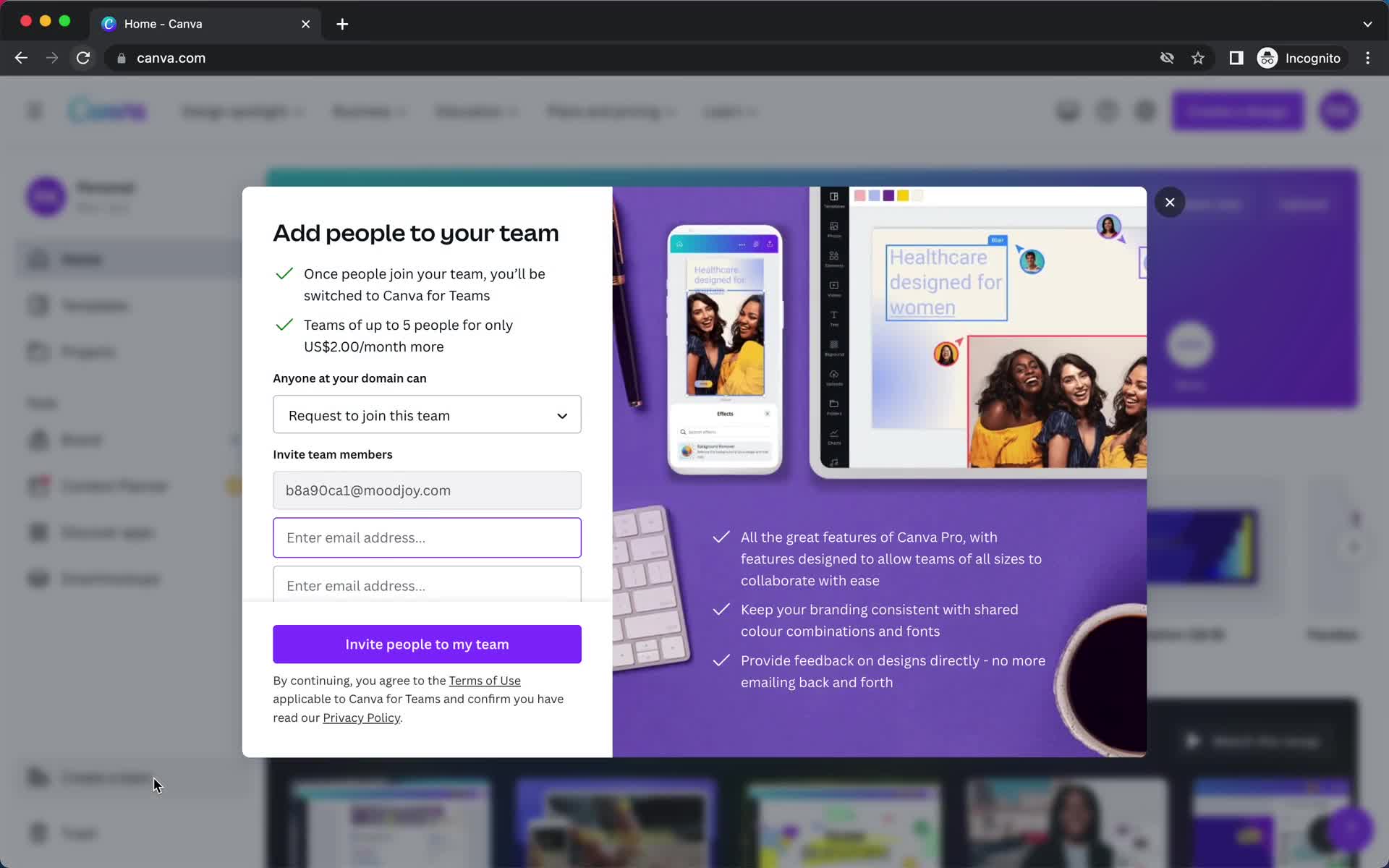Canva Invite Team Screenshot