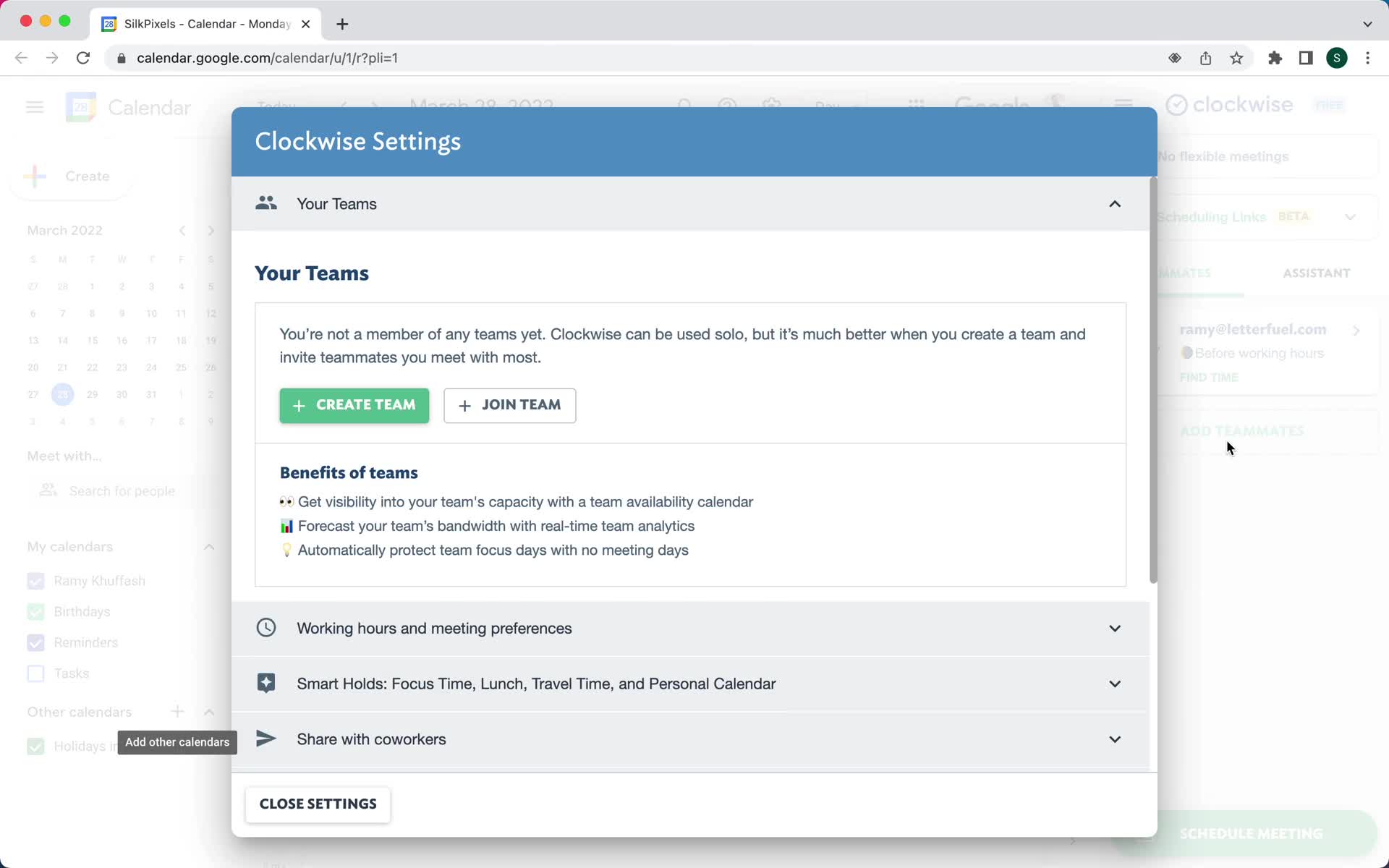 Screenshot of Teams on Inviting people on Clockwise user flow