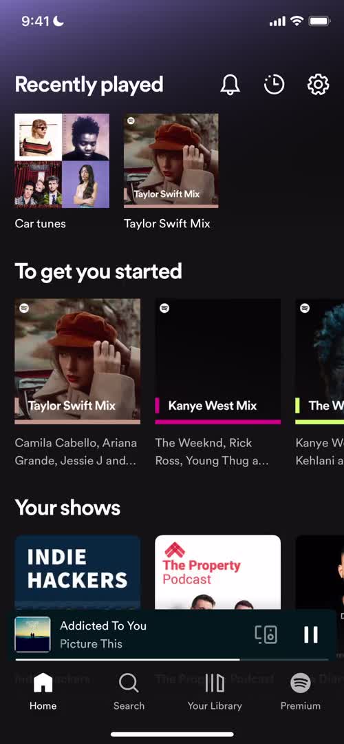 Screenshot of Home on Listening on Spotify user flow