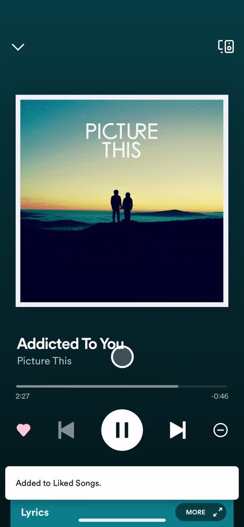 Screenshot of Liked on Listening on Spotify user flow