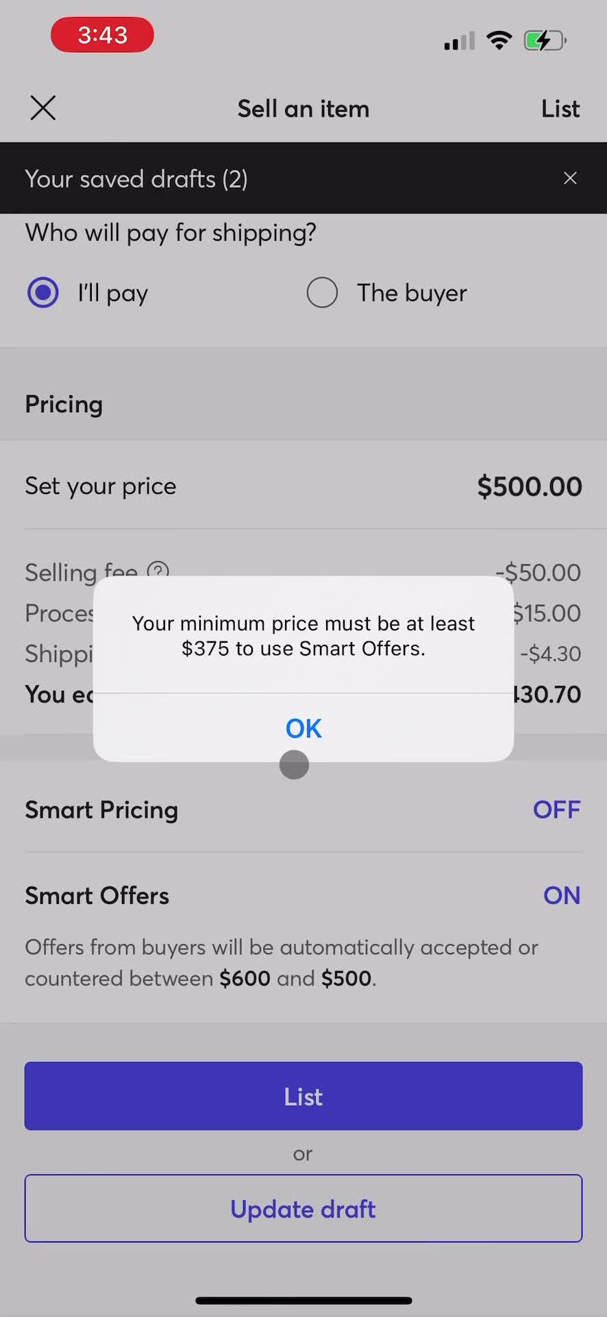 Listing a product screenshot