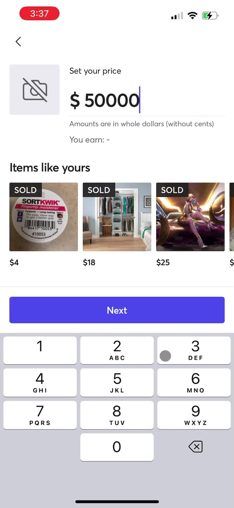 Listing a product screenshot