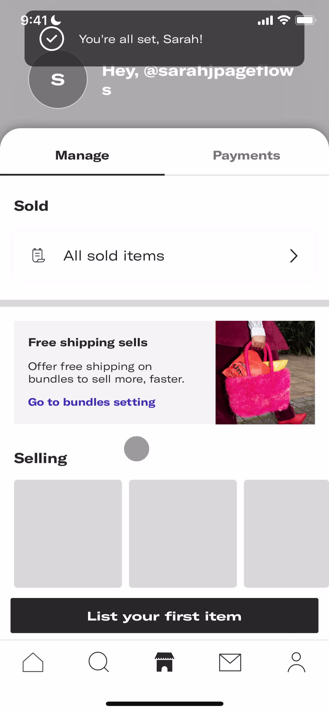 Listing a product screenshot