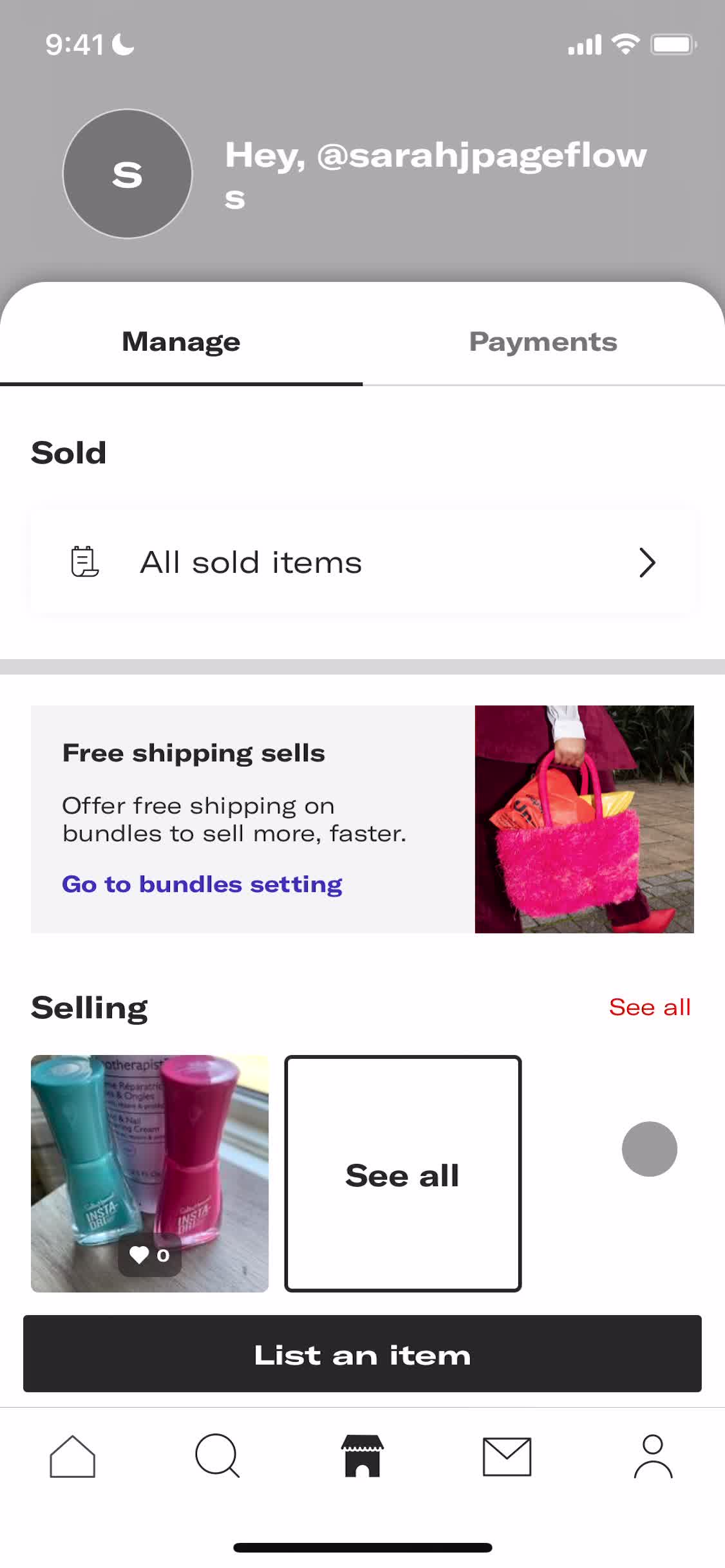 Listing a product screenshot