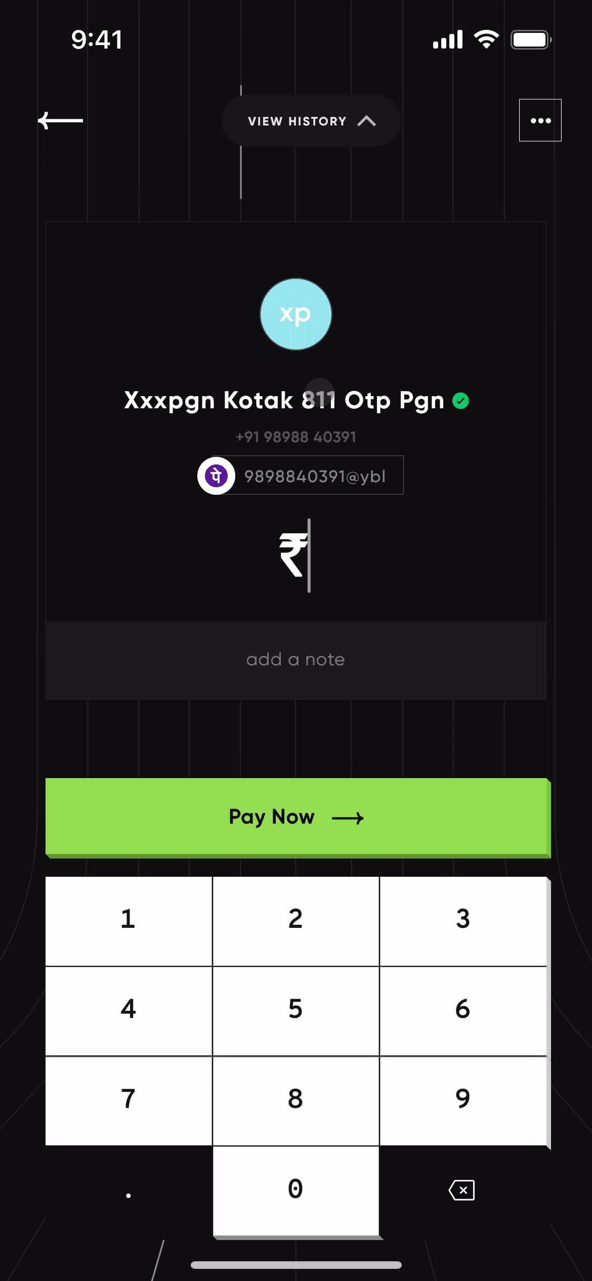 Making a payment screenshot