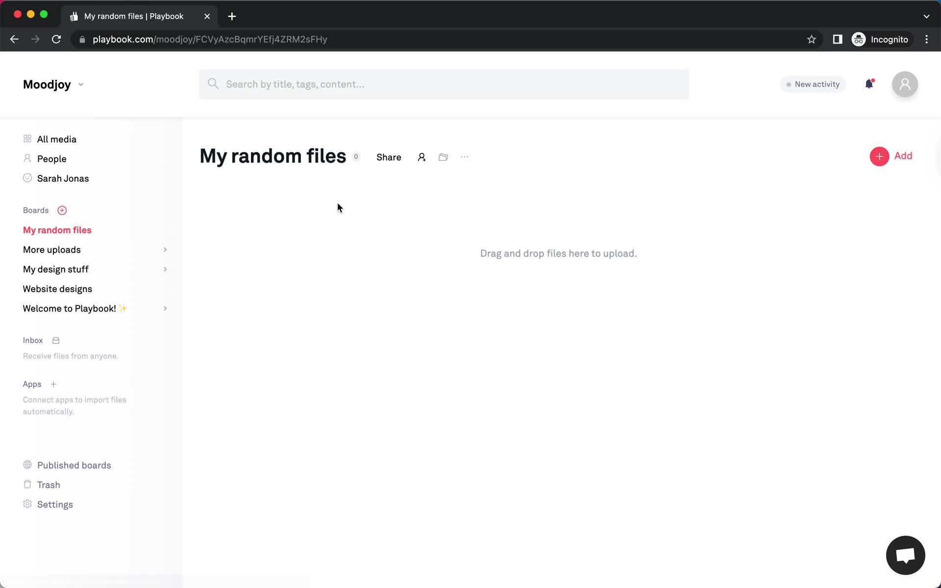 Screenshot of Folder on Managing files on Playbook user flow