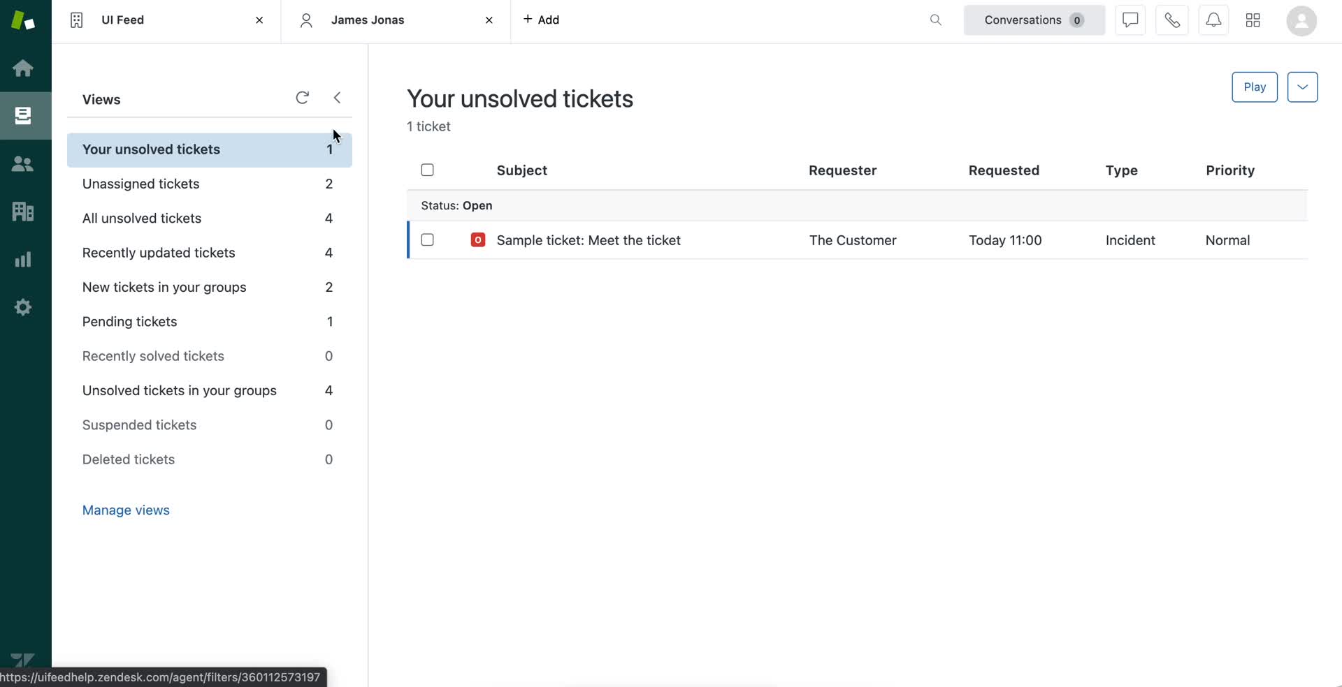 Screenshot of Inbox during Managing support on Zendesk user flow