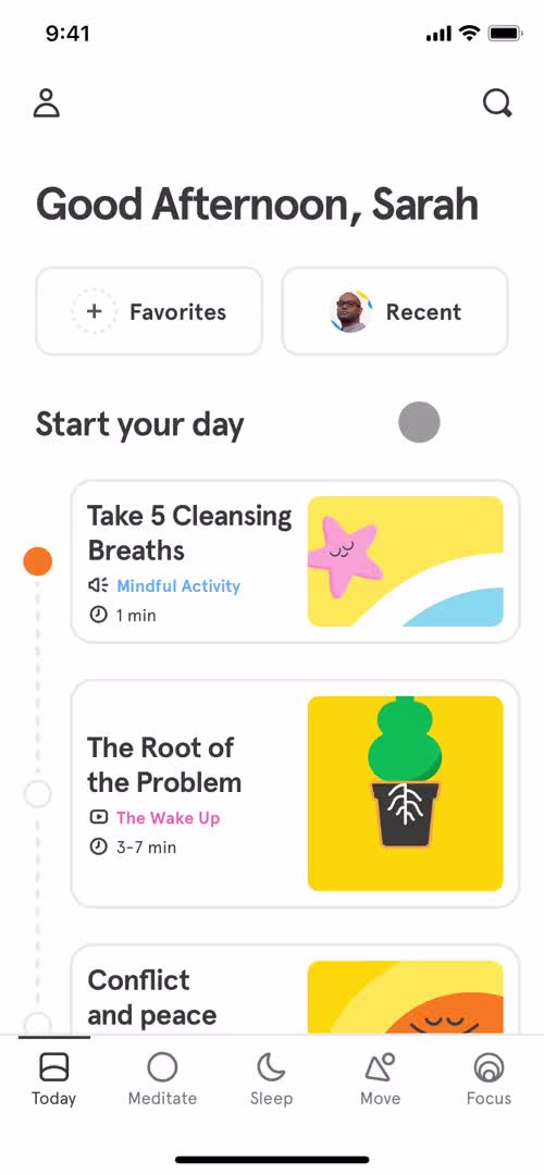 Screenshot of Home on Meditation on Headspace user flow