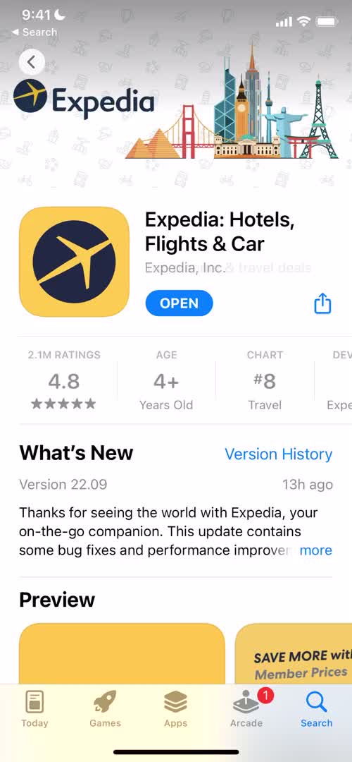 Expedia app store listing screenshot