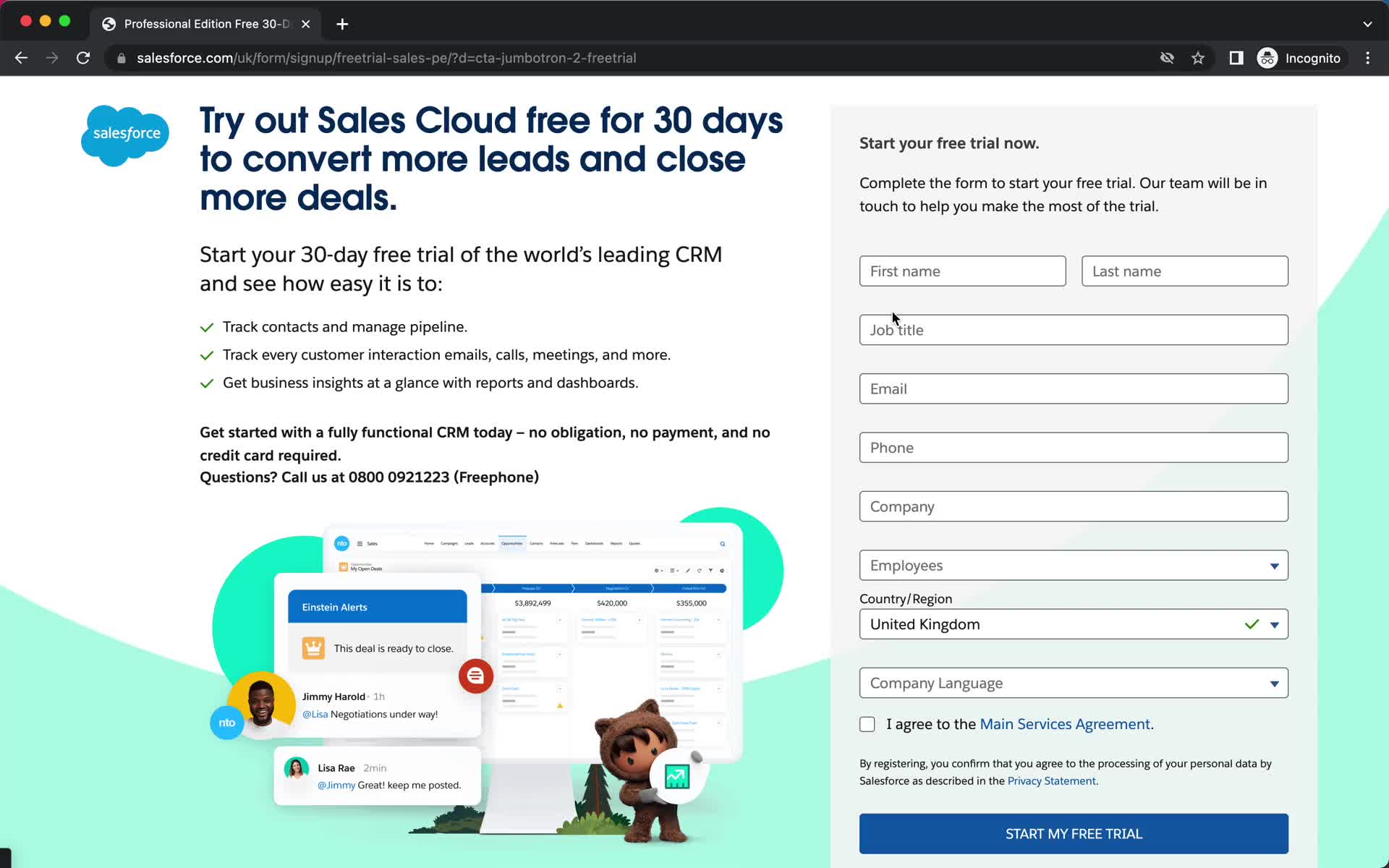 Screenshot of Sign up on Onboarding on Salesforce user flow