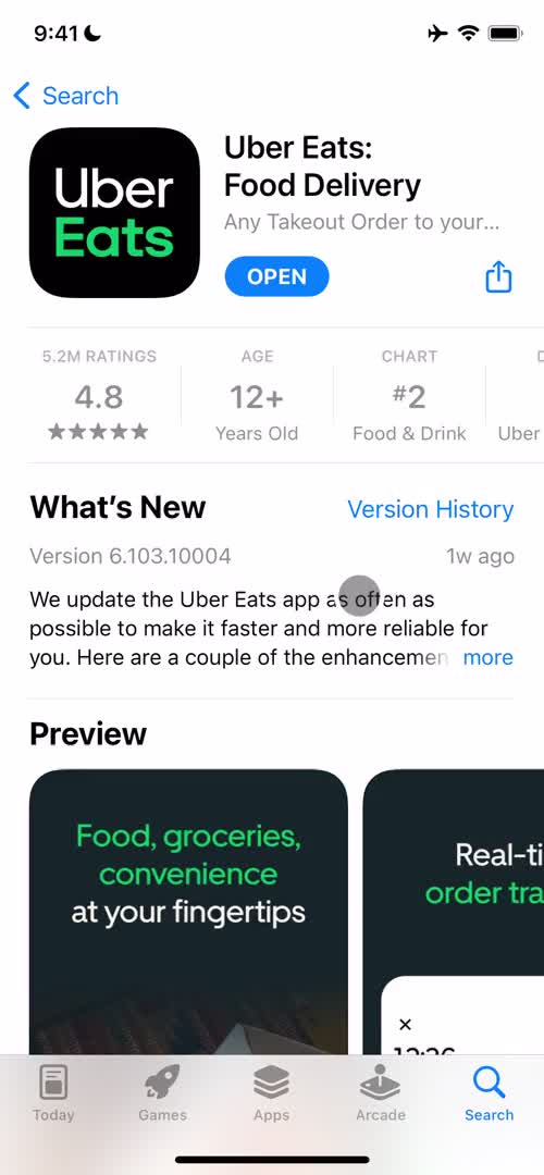 Uber Eats app store listing screenshot