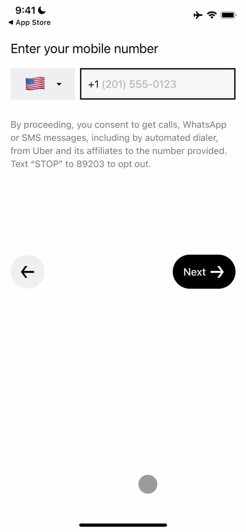 Uber Eats enter phone number screenshot